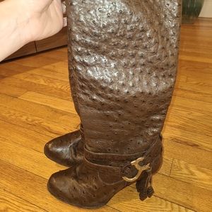 Bally One of a Kind Vintage Ostrich Skin Knee High Boots